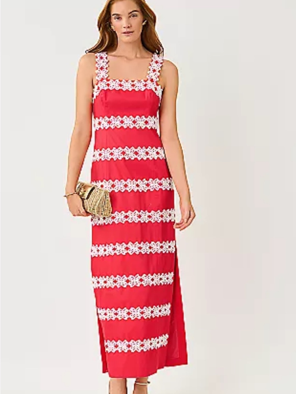 Lilly Pulitzer paradise punch Maxi Dress with White Floral Bands